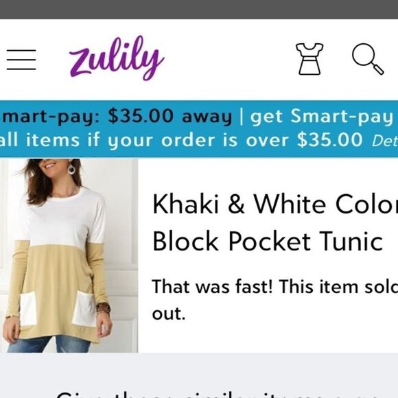 Zulily, Khaki & White Color Block Long Sleeve Pocket Tunic Women’s Size Small - Picture 12 of 12